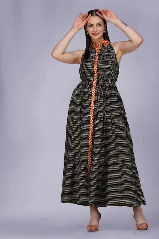Elegant Black Sleeveless Long Dress - Vasya -