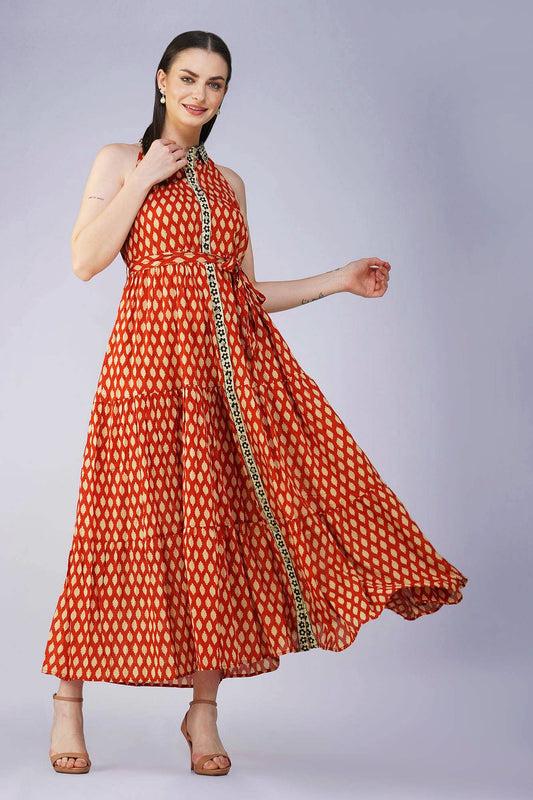 Vibrant Tangerine Long Dress - Vasya -